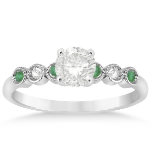 Emerald and Diamond Bezel Engagement Ring 14k White Gold 0.09ct - All