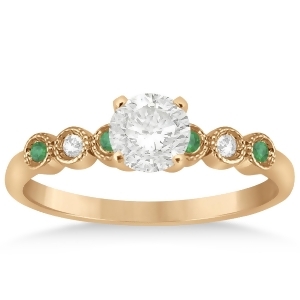 Emerald and Diamond Bezel Engagement Ring 14k Rose Gold 0.09ct - All
