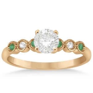 Emerald and Diamond Bezel Engagement Ring 14k Rose Gold 0.09ct - All