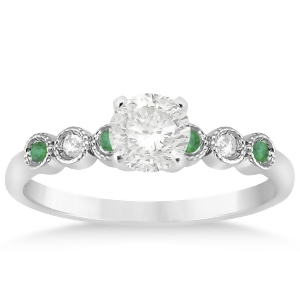 Emerald and Diamond Bezel Engagement Ring 18k White Gold 0.09ct - All