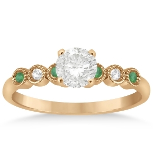 Emerald and Diamond Bezel Engagement Ring 18k Rose Gold 0.09ct - All