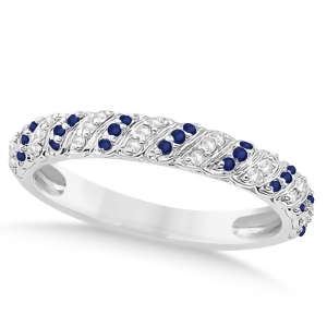 Blue Sapphire and Diamond Swirl Wedding Band 14k White Gold 0.24ct - All