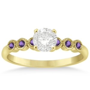 Amethyst Bezel Set Engagement Ring Setting 14k Yellow Gold 0.09ct - All