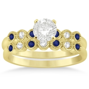 Blue Sapphire and Diamond Bezel Set Bridal Set 14k Yellow Gold 0.19ct - All
