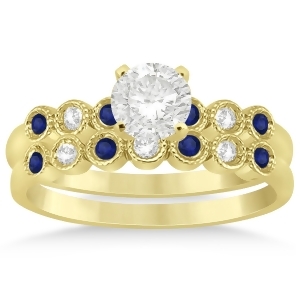 Blue Sapphire and Diamond Bezel Set Bridal Set 18k Yellow Gold 0.19ct - All