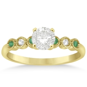 Emerald and Diamond Bezel Engagement Ring 14k Yellow Gold 0.09ct - All