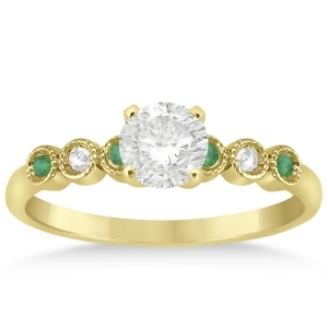 Emerald and Diamond Bezel Engagement Ring 18k Yellow Gold 0.09ct - All