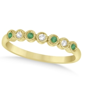 Emerald and Diamond Bezel Wedding Band 14k Yellow Gold 0.10ct - All