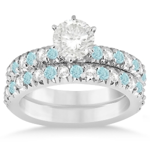 Aquamarine and Diamond Bridal Set Setting 14k White Gold 1.14ct - All