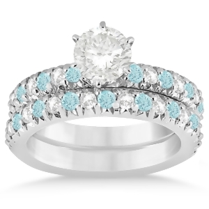 Aquamarine and Diamond Bridal Set Setting 18k White Gold 1.14ct - All