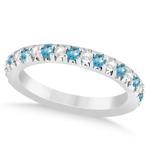 Blue Topaz and Diamond Accented Wedding Band 18k White Gold 0.60ct - All