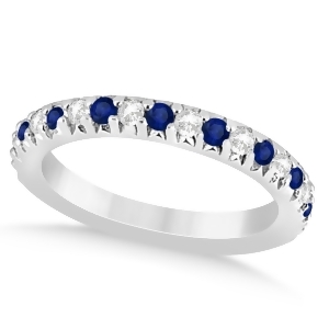 Blue Sapphire and Diamond Accented Wedding Band 14k White Gold 0.60ct - All
