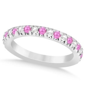 Pink Sapphire and Diamond Accented Wedding Band 14k White Gold 0.60ct - All