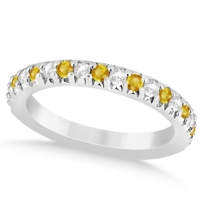 Yellow Sapphire and Diamond Accented Wedding Band 14k White Gold 0.60ct - All