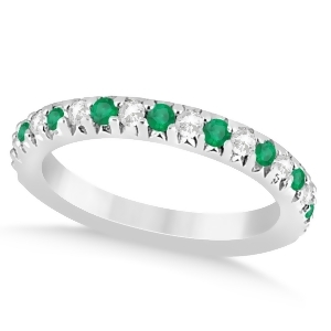 Emerald and Diamond Accented Wedding Band 18k White Gold 0.60ct - All