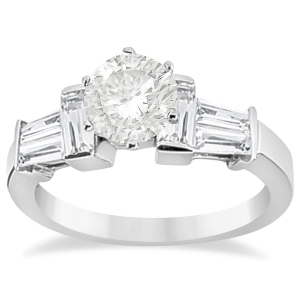 Baguette Diamond Engagement Ring Setting 14k White Gold 0.96ct - All