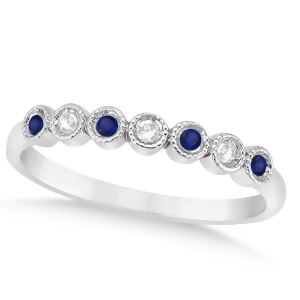 Blue Sapphire and Diamond Bezel Wedding Band 14k White Gold 0.10ct - All