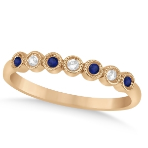 Blue Sapphire and Diamond Bezel Wedding Band 14k Rose Gold 0.10ct - All