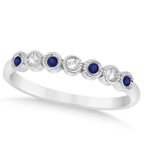 Blue Sapphire and Diamond Bezel Wedding Band Platinum 0.10ct - All