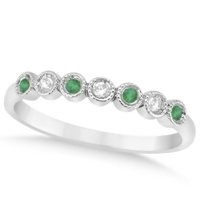 Emerald and Diamond Bezel Wedding Band 14k White Gold 0.10ct - All