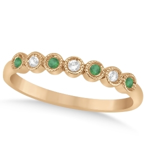 Emerald and Diamond Bezel Wedding Band 14k Rose Gold 0.10ct - All