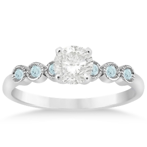 Aquamarine Bezel Set Engagement Ring Setting Platinum 0.09ct - All