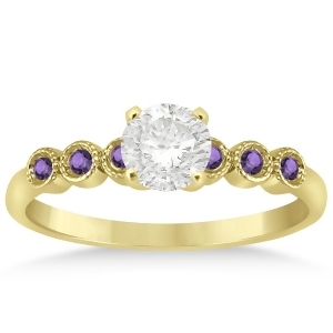 Amethyst Bezel Set Engagement Ring Setting 18k Yellow Gold 0.09ct - All