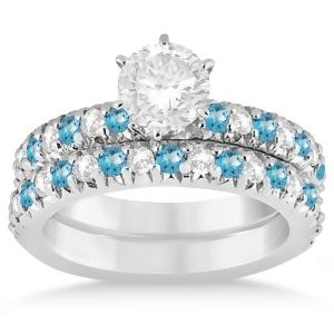 Blue Topaz and Diamond Bridal Set Setting 14k White Gold 1.14ct - All