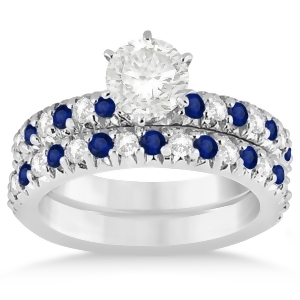 Blue Sapphire and Diamond Bridal Set Setting 14k White Gold 1.14ct - All