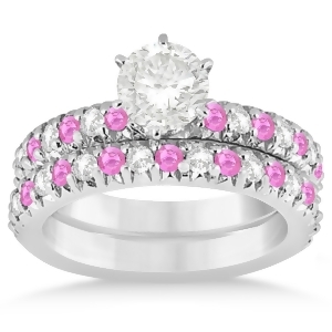 Pink Sapphire and Diamond Bridal Set Setting 14k White Gold 1.14ct - All