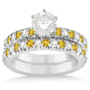 Yellow Sapphire and Diamond Bridal Set Setting 14k White Gold 1.14ct - All