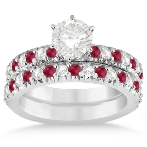 Ruby and Diamond Bridal Set Setting 18k White Gold 1.14ct - All