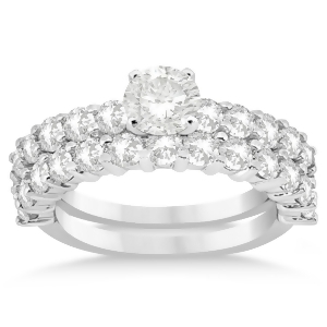 Diamond Accented Bridal Set Setting 14k White Gold 1.75ct - All