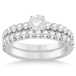 Diamond Accented Bridal Set Setting 14k White Gold 0.90ct - All