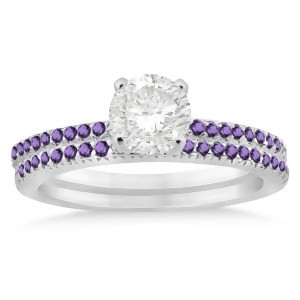 Amethyst Accented Bridal Set Setting 14k White Gold 0.39ct - All