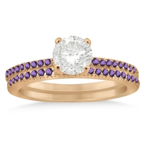 Amethyst Accented Bridal Set Setting 14k Rose Gold 0.39ct - All