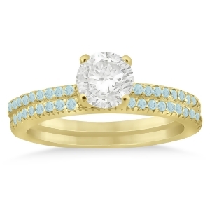 Aquamarine Accented Bridal Set Setting 14k Yellow Gold 0.39ct - All