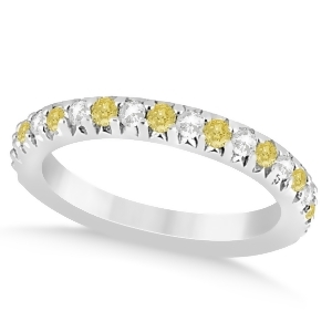 Yellow Diamond and Diamond Accented Wedding Band 14k White Gold 0.60ct - All