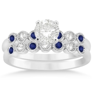Blue Sapphire and Diamond Bezel Set Bridal Set 14k White Gold 0.19ct - All