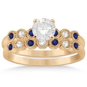 Blue Sapphire and Diamond Bezel Set Bridal Set 18k Rose Gold 0.19ct - All