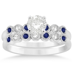 Blue Sapphire and Diamond Bezel Set Bridal Set Palladium 0.19ct - All