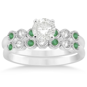 Emerald and Diamond Bezel Set Bridal Set 14k White Gold 0.19ct - All