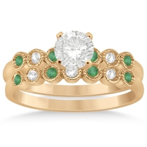 Emerald and Diamond Bezel Set Bridal Set 14k Rose Gold 0.19ct - All