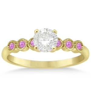 Pink Sapphire Bezel Set Engagement Ring Setting 14k Yellow Gold 0.09ct - All