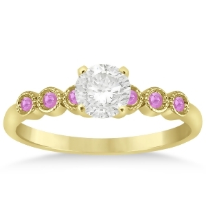 Pink Sapphire Bezel Set Engagement Ring Setting 18k Yellow Gold 0.09ct - All