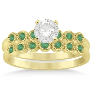 Emerald Bezel Set Bridal Set 14k Yellow Gold 0.19ct - All