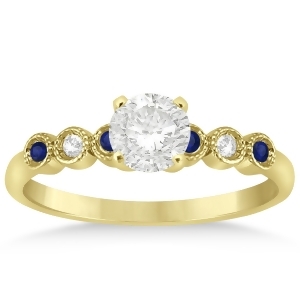 Blue Sapphire and Diamond Bezel Set Engagement Ring 14k Yellow Gold 0.09ct - All