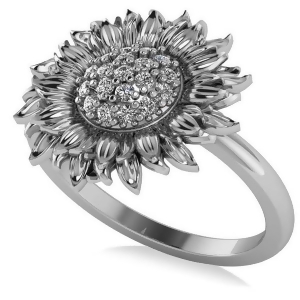 Diamond Sunflower Fashion Ring 14k White Gold 0.19ct - All