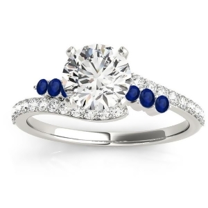 Diamond and Blue Sapphire Bypass Engagement Ring 14k White Gold 0.45ct - All