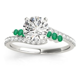 Diamond and Emerald Bypass Engagement Ring 18k White Gold 0.45ct - All